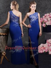 Wonderful Royal Blue One Shoulder Side Zipper Lace and Appliques Prom Dress Sleeveless Wonderful Royal Blue One Shoulder Side Zipper Lace and Appliques Prom Dress Sleeveless
