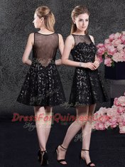 Mini Length Side Zipper Prom Gown Black for Prom and Military Ball and Sweet 16 and Wedding Party with Lace