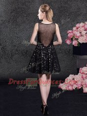Mini Length Side Zipper Prom Gown Black for Prom and Military Ball and Sweet 16 and Wedding Party with Lace