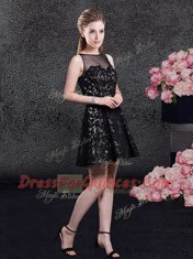 Mini Length Side Zipper Prom Gown Black for Prom and Military Ball and Sweet 16 and Wedding Party with Lace