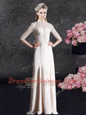 Champagne High-neck Zipper Lace Prom Dresses Half Sleeves