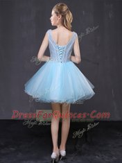 Perfect V-neck Sleeveless Lace Up Dress for Prom Baby Blue Organza