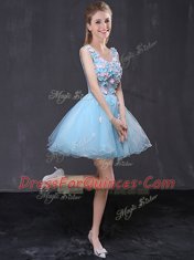 Perfect V-neck Sleeveless Lace Up Dress for Prom Baby Blue Organza