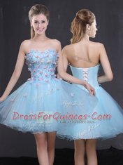 Light Blue Homecoming Dress Prom and Party and For with Appliques Sweetheart Sleeveless Lace Up