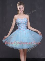 Light Blue Homecoming Dress Prom and Party and For with Appliques Sweetheart Sleeveless Lace Up