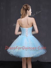 Light Blue Homecoming Dress Prom and Party and For with Appliques Sweetheart Sleeveless Lace Up