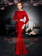 Cute Off the Shoulder Elastic Woven Satin Long Sleeves Ankle Length Prom Dresses and Ruching