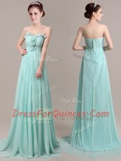 Apple Green Tulle Zipper Prom Party Dress Sleeveless With Brush Train Beading and Hand Made Flower