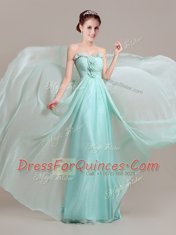 Apple Green Tulle Zipper Prom Party Dress Sleeveless With Brush Train Beading and Hand Made Flower