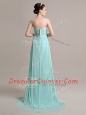 Apple Green Tulle Zipper Prom Party Dress Sleeveless With Brush Train Beading and Hand Made Flower