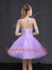 Vintage Sleeveless Organza Mini Length Lace Up Dress for Prom in Lavender with Appliques