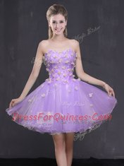 Vintage Sleeveless Organza Mini Length Lace Up Dress for Prom in Lavender with Appliques
