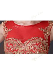 Mermaid Scoop With Train Red Dress for Prom Tulle Brush Train Sleeveless Appliques