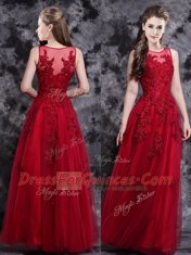 Glamorous Scoop Floor Length Empire Sleeveless Wine Red Prom Dresses Side Zipper