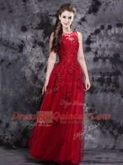 Glamorous Scoop Floor Length Empire Sleeveless Wine Red Prom Dresses Side Zipper