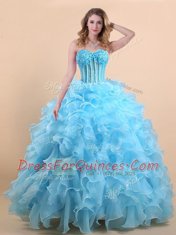 Sweetheart Sleeveless Organza Quinceanera Dress Appliques and Ruffles Lace Up