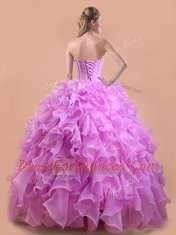 Sweetheart Sleeveless Organza Quinceanera Dress Appliques and Ruffles Lace Up