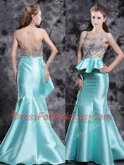 Fabulous Mermaid Aqua Blue Homecoming Dress Scoop Sleeveless Brush Train Zipper