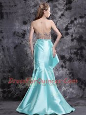 Fabulous Mermaid Aqua Blue Homecoming Dress Scoop Sleeveless Brush Train Zipper