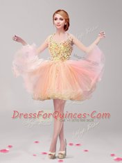 Fantastic Halter Top Sleeveless Tulle Mini Length Backless in Multi-color with Ruffles and Hand Made Flower