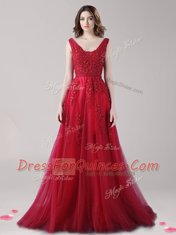 Sweet Straps Floor Length A-line Sleeveless Wine Red Backless