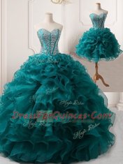Organza Sleeveless Floor Length and Beading and Ruffles
