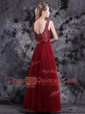 Flirting Wine Red V-neck Neckline Beading Prom Gown Sleeveless Side Zipper