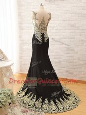 Cheap Scoop With Train Side Zipper Dress for Prom Black for Prom with Beading and Appliques Brush Train