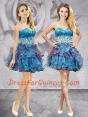 Beauteous Sleeveless Organza Mini Length Lace Up in Multi-color with Beading and Ruffles