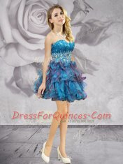 Beauteous Sleeveless Organza Mini Length Lace Up in Multi-color with Beading and Ruffles