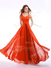 Floor Length Orange Red Evening Dress Straps Sleeveless Zipper