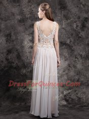 Straps Floor Length Champagne Prom Dress Chiffon Sleeveless Appliques