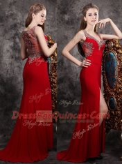 Fashion Red Chiffon Zipper Homecoming Dress Sleeveless With Brush Train Appliques
