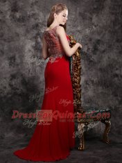Fashion Red Chiffon Zipper Homecoming Dress Sleeveless With Brush Train Appliques