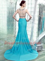 On Sale Aqua Blue Scoop Neckline Beading Prom Dresses Sleeveless Zipper