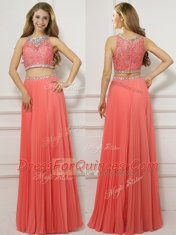 Scoop Sleeveless Zipper Floor Length Beading Prom Dress