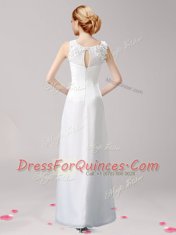Fine Scoop Floor Length White Homecoming Dress Chiffon Sleeveless Appliques