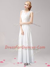 Fine Scoop Floor Length White Homecoming Dress Chiffon Sleeveless Appliques