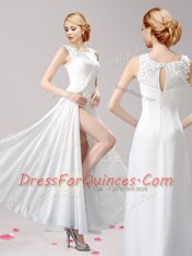 Fine Scoop Floor Length White Homecoming Dress Chiffon Sleeveless Appliques