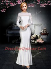 White Off The Shoulder Backless Ruching Evening Dress Long Sleeves