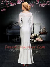 White Off The Shoulder Backless Ruching Evening Dress Long Sleeves