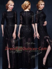 Black Homecoming Dress Prom and For with Lace Scoop Half Sleeves Zipper