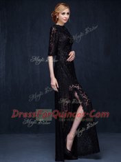 Black Homecoming Dress Prom and For with Lace Scoop Half Sleeves Zipper