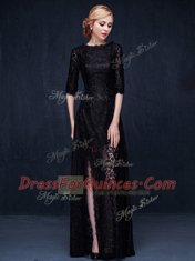 Black Homecoming Dress Prom and For with Lace Scoop Half Sleeves Zipper