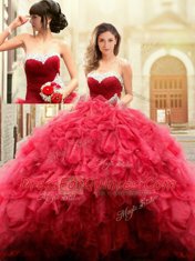 Customized Sleeveless Lace Up Floor Length Beading and Ruffles Quinceanera Gown