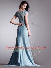 Sophisticated Scoop Light Blue Cap Sleeves Satin Zipper Dress for Prom for Prom