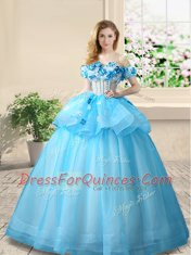 Dynamic Off the Shoulder Sleeveless Lace Up Floor Length Beading and Appliques Ball Gown Prom Dress