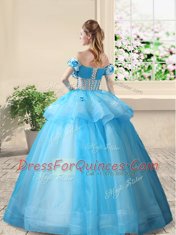 Dynamic Off the Shoulder Sleeveless Lace Up Floor Length Beading and Appliques Ball Gown Prom Dress