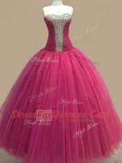 Fuchsia Sleeveless Tulle Lace Up Prom Evening Gown for Prom