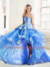 Blue Sleeveless Appliques High Low Sweet 16 Quinceanera Dress